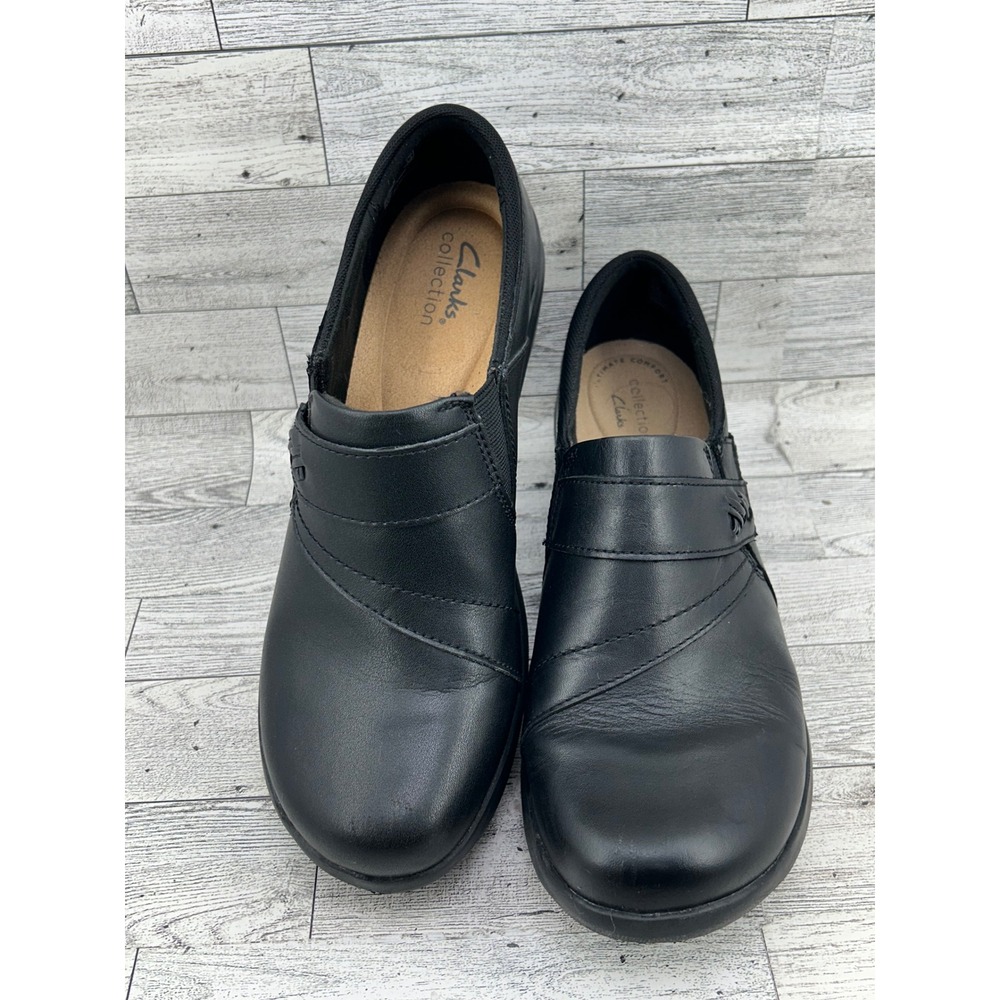 Clarks‎ Collection Black Leather Slip On Loafers Shoes Womens 9W 261640685065